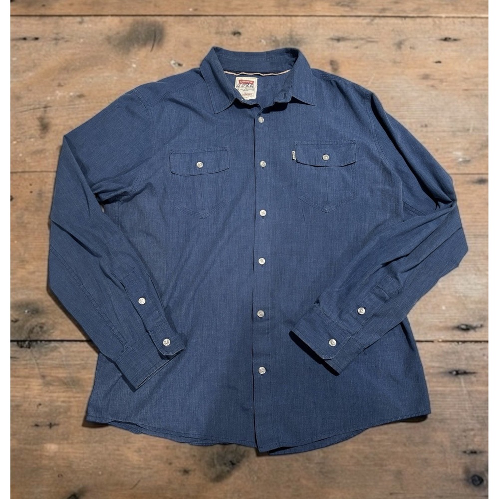 Levis Light Weight Button Up Shirt Men's Long Sleeve Blue Sz Lg